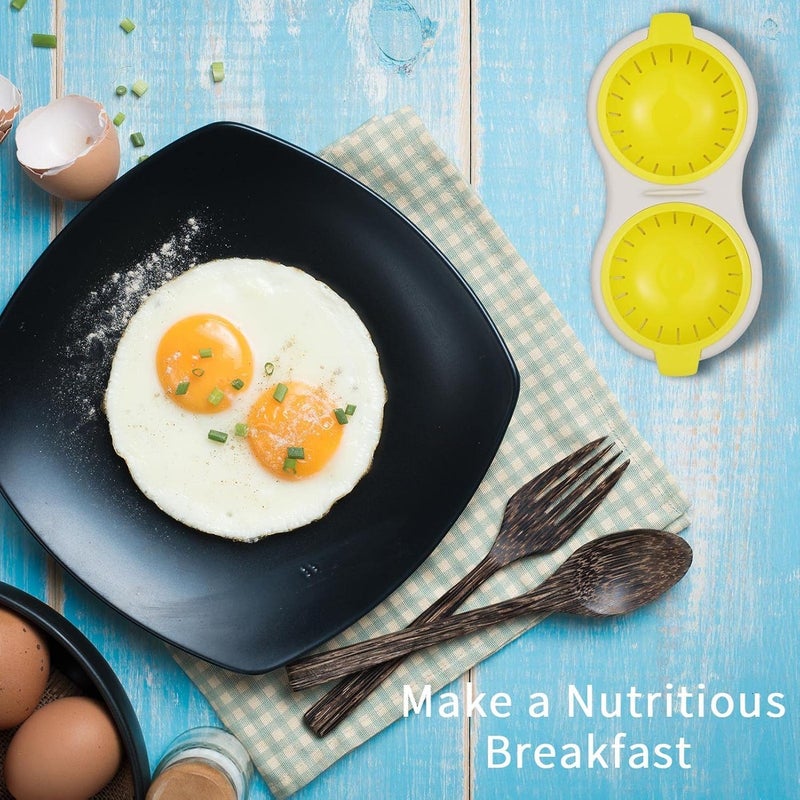MURTISIDDH Microwave Compatible Egg Poacher, Non-Stick Double Cup Egg Boiler with Built-In Draining System, Effortless and Fast Cooking for Perfect Poached Eggs - Image 5