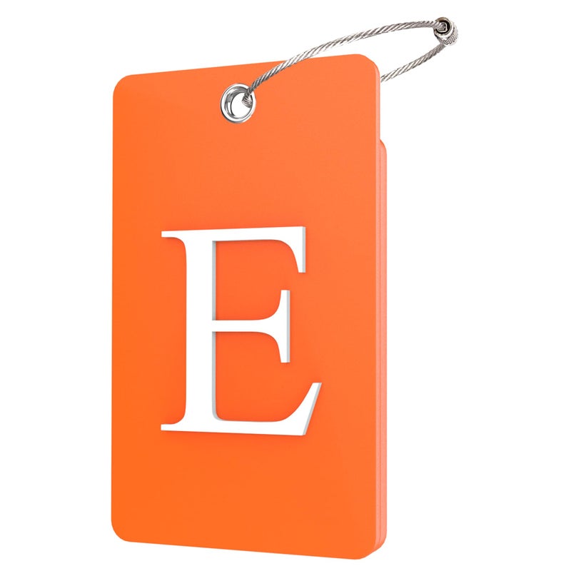 Gostwo 2 Pack Luggage Tags for Suitcases 26 Initial Letter Travel Luggage Baggage Identification Labels ID Tag Fully Bendable Tags with Stainless Steel Loop Orange Letter E - Image 3