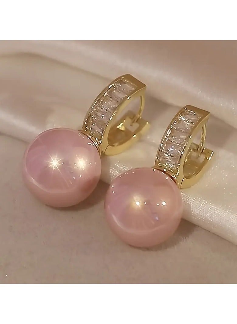 Goolsky أقراط هووب جميلة من النحاس بتصميم لؤلؤ مزيف وردي بأسلوب أنيق وبسيط للنساء لحفلات المواعدة - Image 2