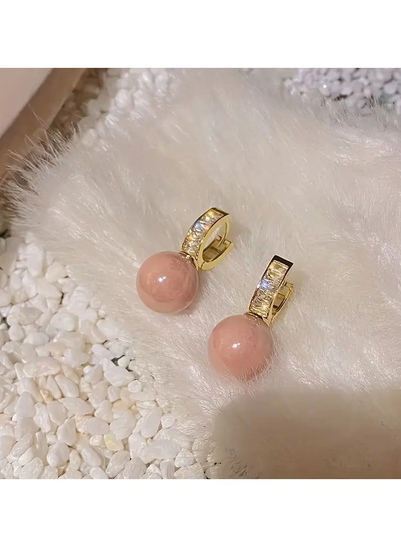 Goolsky أقراط هووب جميلة من النحاس بتصميم لؤلؤ مزيف وردي بأسلوب أنيق وبسيط للنساء لحفلات المواعدة - Image 4