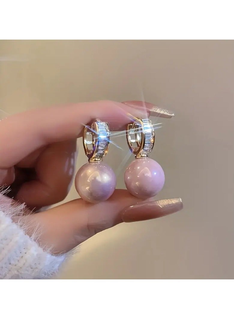 Goolsky أقراط هووب جميلة من النحاس بتصميم لؤلؤ مزيف وردي بأسلوب أنيق وبسيط للنساء لحفلات المواعدة - Image 5