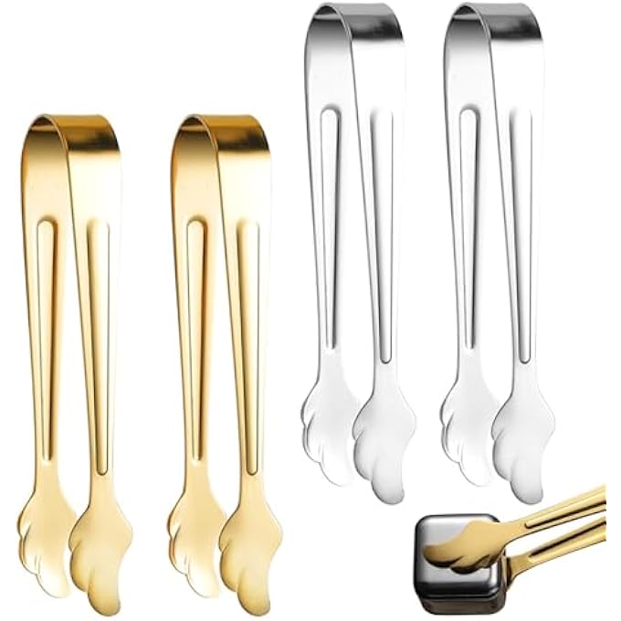 Khazna 4Pcs Mini Tongs For Appetizer Stainless Steel Small Serving Food Ice Sugar Coffee Tea Party Desserts And Bucket 43Inch - Image 1