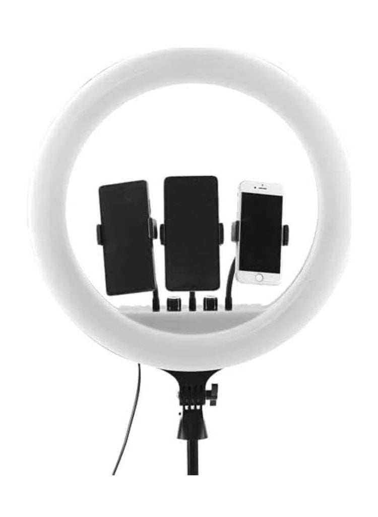 SHOPI ضوء حلقة LED أصلي 21 بوصة - ضوء حلقة LED ناعم قابل للتعتيم مع حامل ثلاثي القوائم وحامل هاتف، 3 أوضاع إضاءة و10 مستويات سطوع، ضوء حلقة يعمل بالطاقة USB للمكياج، يوتيوب، تيك توك، صور سيلفي، بث مباشر - Image 2
