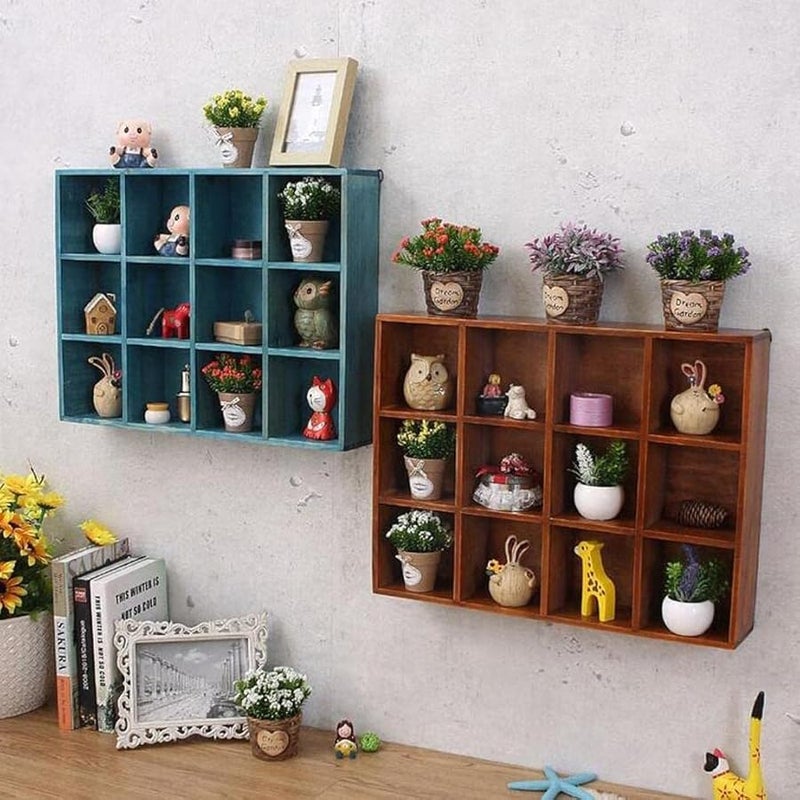 Brown Wall Mounted Shelving Unit with 12 Compartments Storage Shelf - Image 3