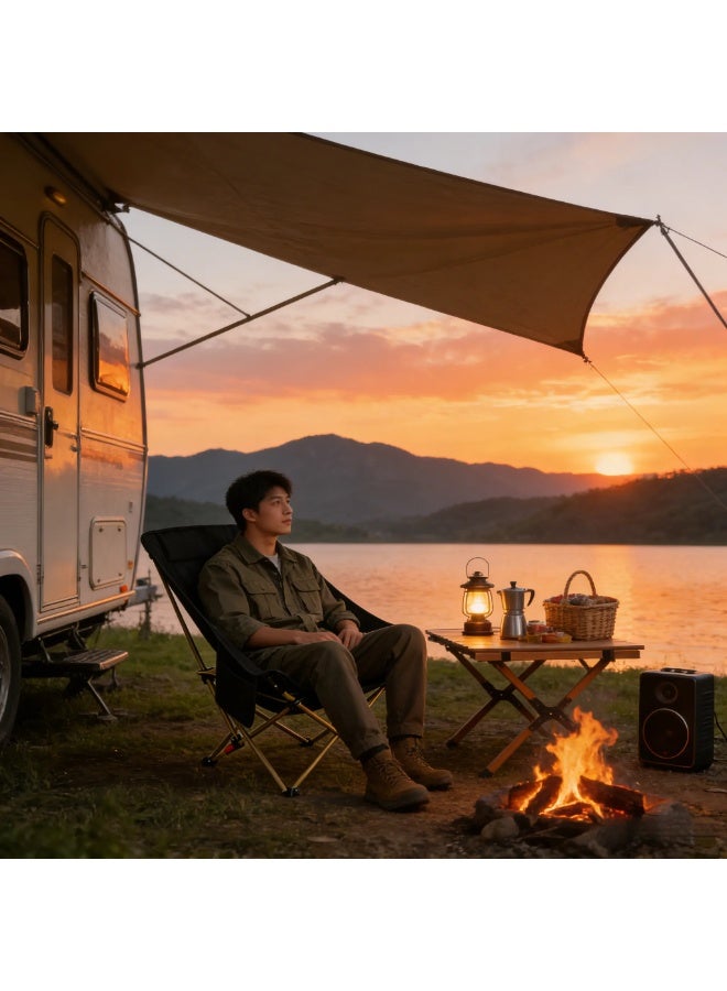 3-speed Adjustable, Portable Folding Outdoor Chair, High Back Reclining Moon Chair for Camping & Picnic - Image 4