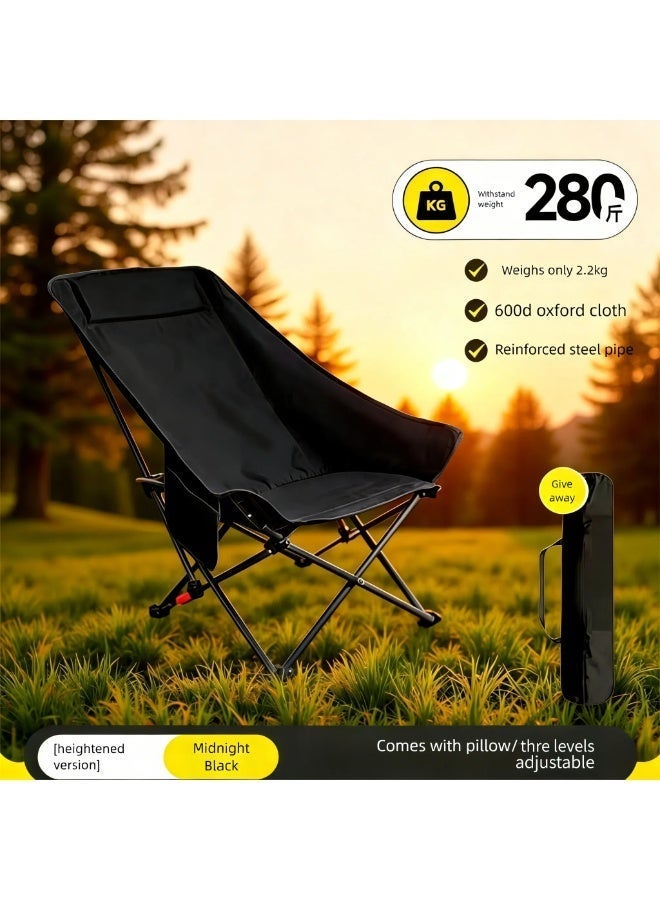 3-speed Adjustable, Portable Folding Outdoor Chair, High Back Reclining Moon Chair for Camping & Picnic - Image 3