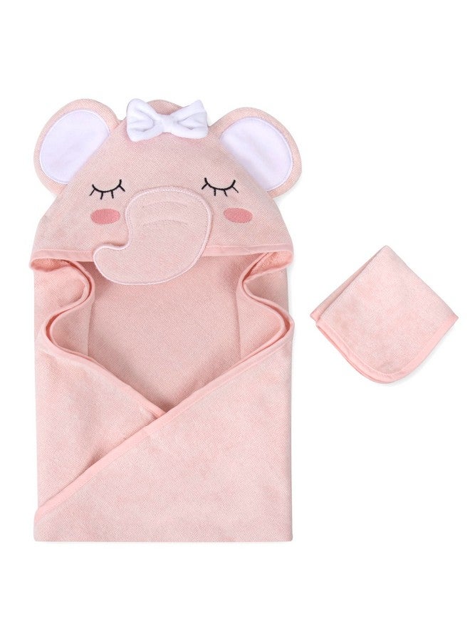 Baby Essentials Baby Animal Hooded Towel and Washcloth Set for Newborns, Infants, Toddlers Boys and Girls 3-24 Months (Delicate Pink Elephant) - Image 1