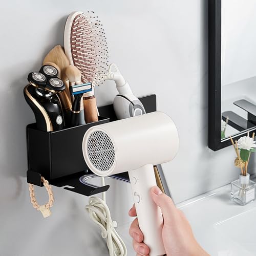 HOHOWU Hair Dryer Holder,Stainless Steel Wall Mounted Blow Dryer,Curling Iron,Straightener Holder Bathroom Metal Hair Tool Organizer Rack- Black - Image 3