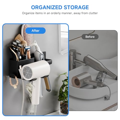 HOHOWU Hair Dryer Holder,Stainless Steel Wall Mounted Blow Dryer,Curling Iron,Straightener Holder Bathroom Metal Hair Tool Organizer Rack- Black - Image 4