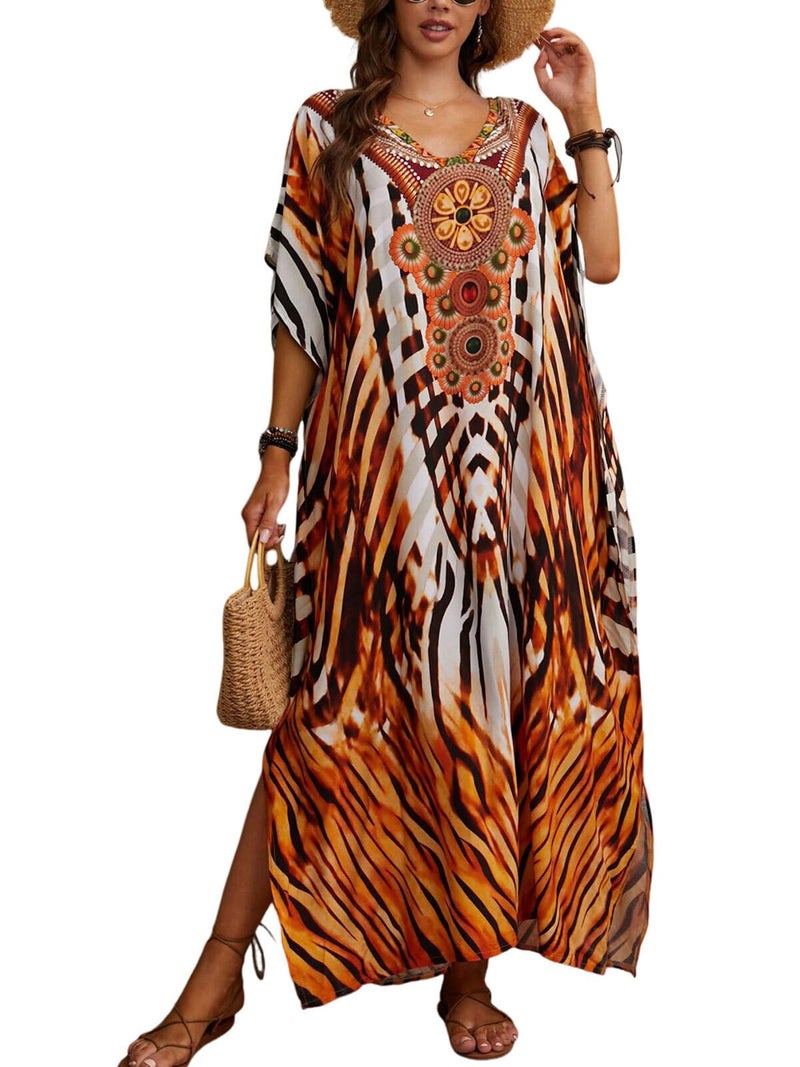 IMAGEKOPE Kaftan Dresses for Women Plus Size Bathing Suit Cover up Caftan Maxi Beach Dresses - Image 1