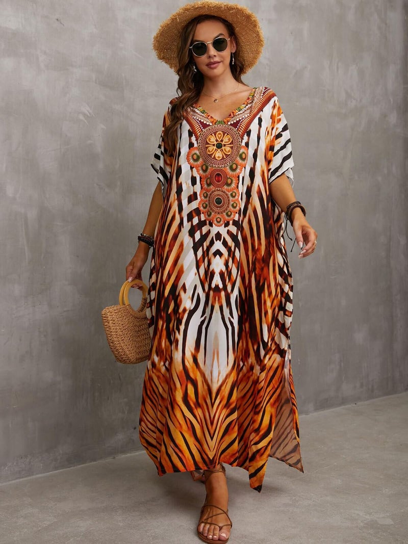 IMAGEKOPE Kaftan Dresses for Women Plus Size Bathing Suit Cover up Caftan Maxi Beach Dresses - Image 4