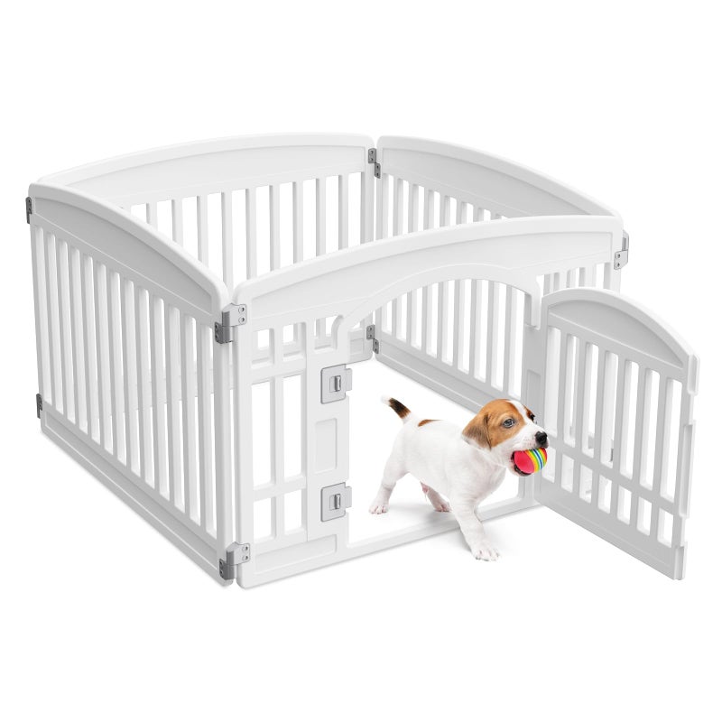 NEWBULIG Dog Playpen 4-Panel, 24IN Puppy Playpen, Stable Dog Play Pen Indoors/Outdoor with Secure Locking Door, Plastic Pet Fence for Small & Medium Dogs - Image 1