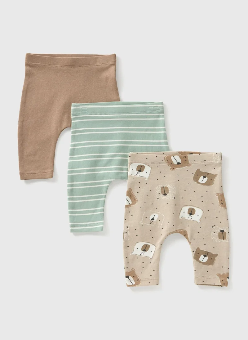 Matalan 3 Pack Baby Beige Bear Leggings