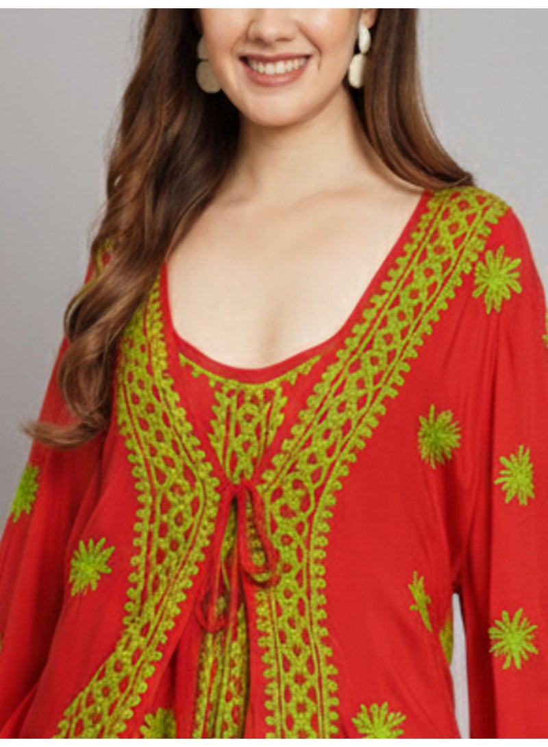 Alaya Hand Embroidered Chikankari Modal Kaftan-AL3605 - Image 5