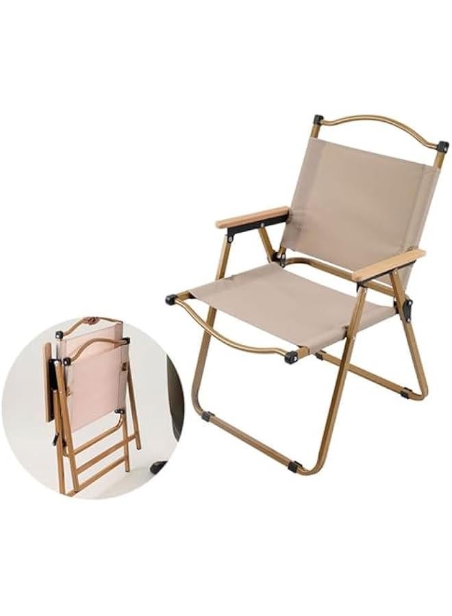 Durku Camping Folding Ultralight Chair,Chair with Wooden Handle Aluminum Bracket Stable Collapsible,Light Portable Folding Camping Chair for Outdoor Fishing,Picnic,Travel (Beige)