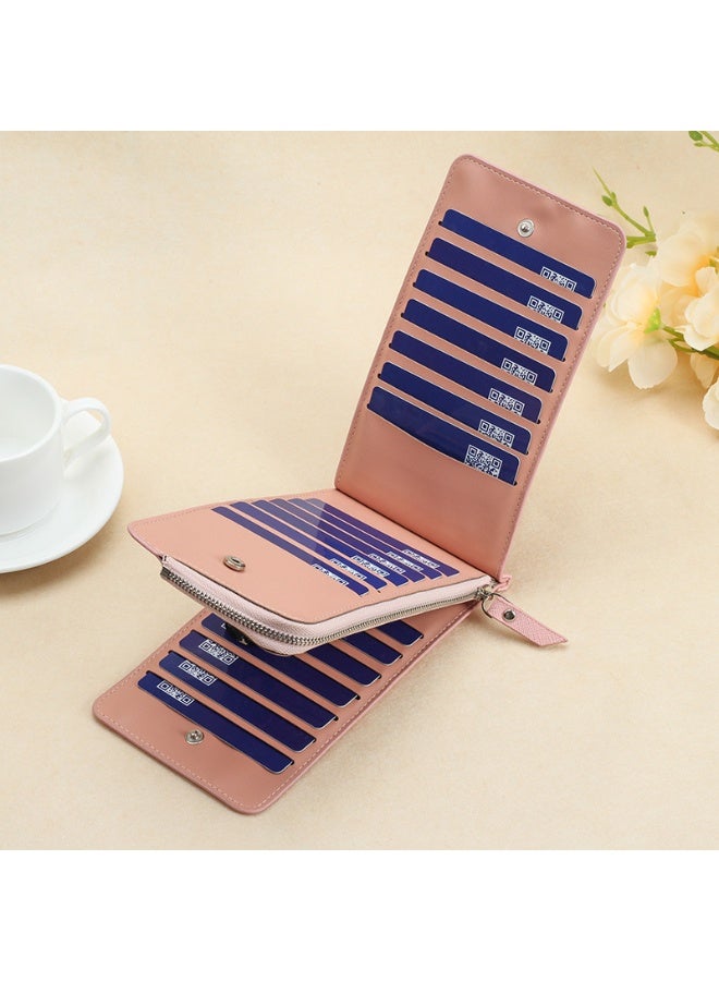 HENGSHENG Sleek Pink Card Holder with Secure Zipper Closure Organized Card Storage Solution for Daily Use Textured Leather Crafted - Image 3