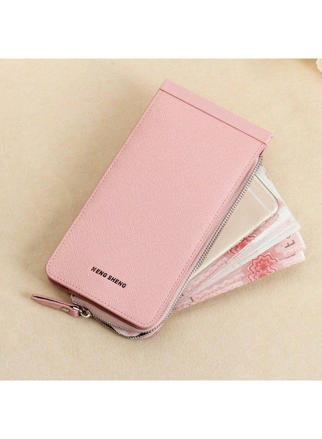 HENGSHENG Sleek Pink Card Holder with Secure Zipper Closure Organized Card Storage Solution for Daily Use Textured Leather Crafted - Image 4