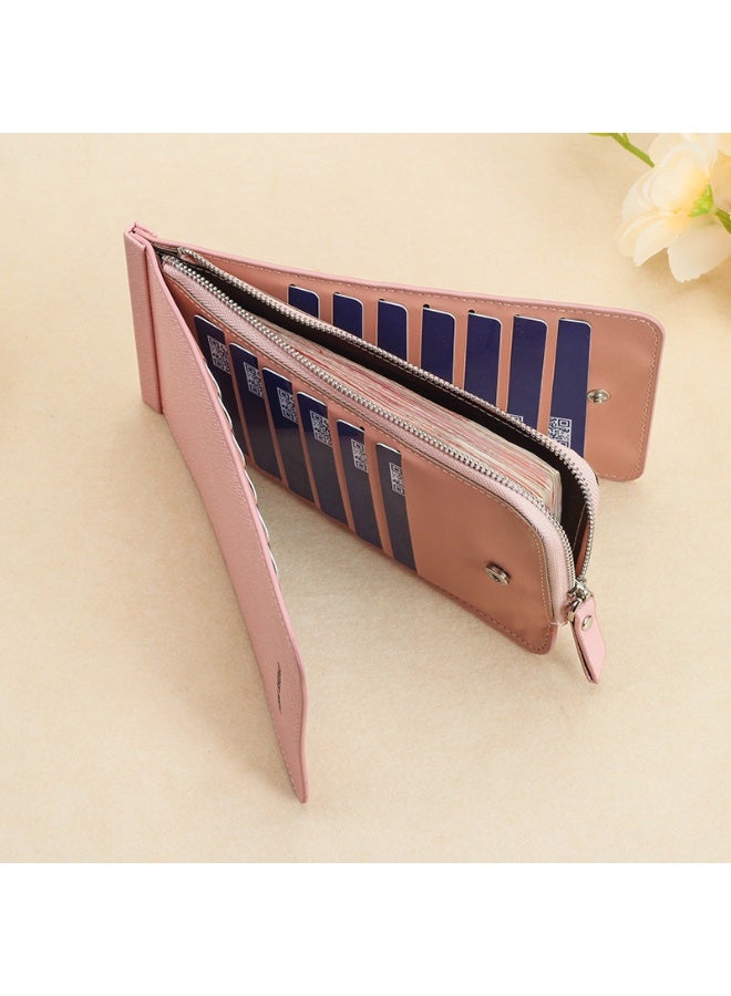 HENGSHENG Sleek Pink Card Holder with Secure Zipper Closure Organized Card Storage Solution for Daily Use Textured Leather Crafted - Image 2