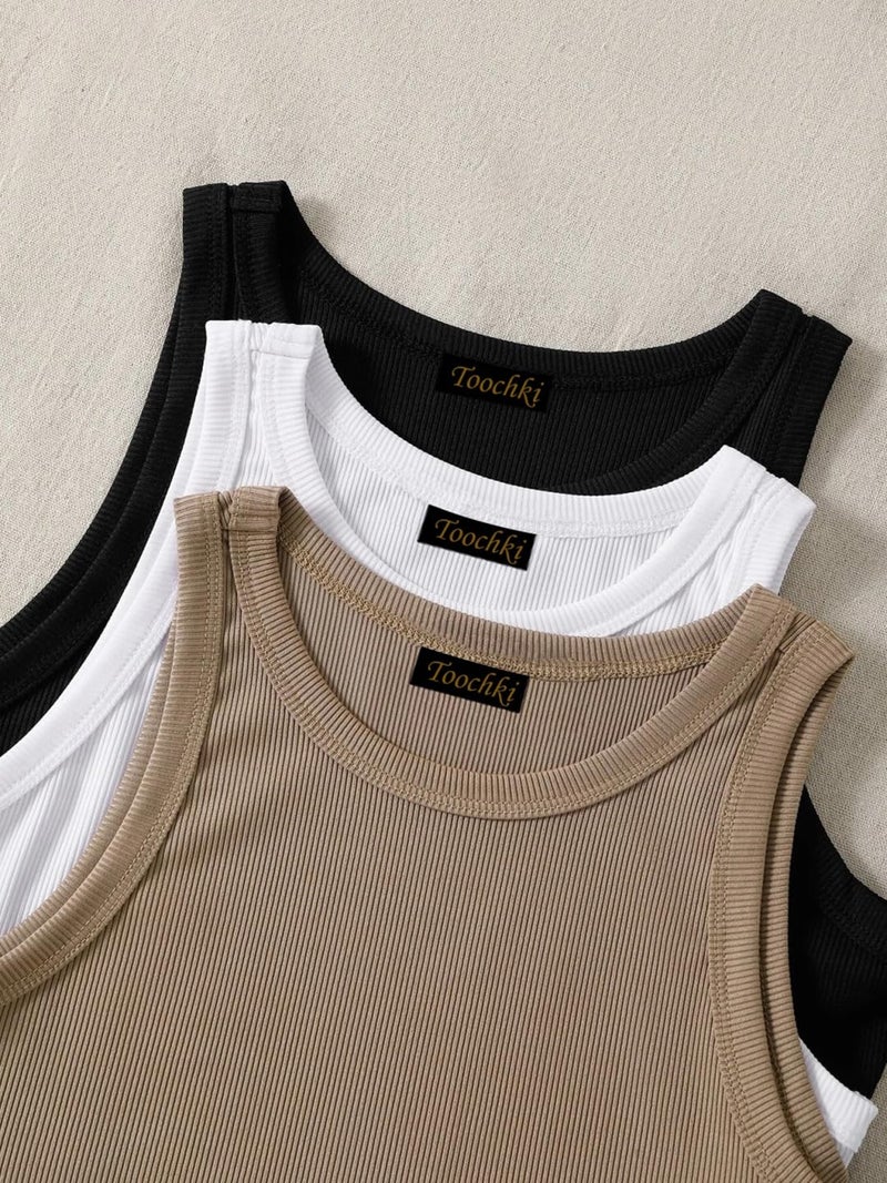 Toochki Tops for Woman | Spandex Top | Crop | Short | Western | for Jeans | Sleeveless | Stretchable | Pack of Three | Black-White-Beige - Image 4