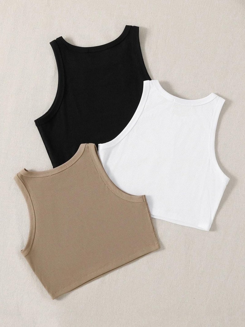 Toochki Tops for Woman | Spandex Top | Crop | Short | Western | for Jeans | Sleeveless | Stretchable | Pack of Three | Black-White-Beige - Image 3