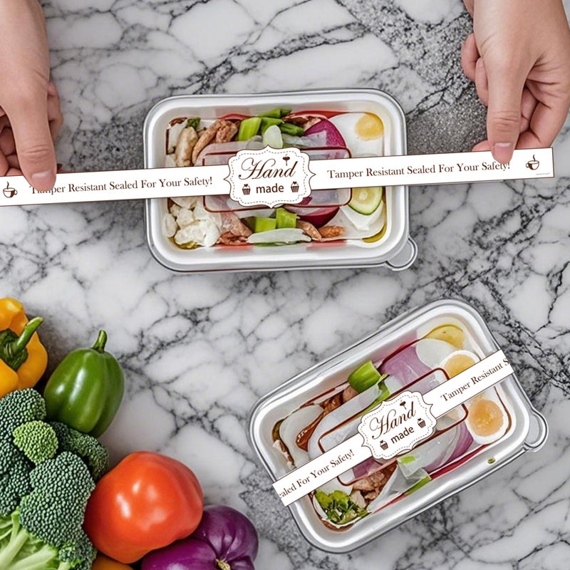 SMARSTICKER Food Retail Package Seal Stickers 9x1 Inch Safe Secure Tamper Evident Lids Proof Labels 200 Pcs for Freshness Labels for Handmade Crafted Baking (White) - Image 3