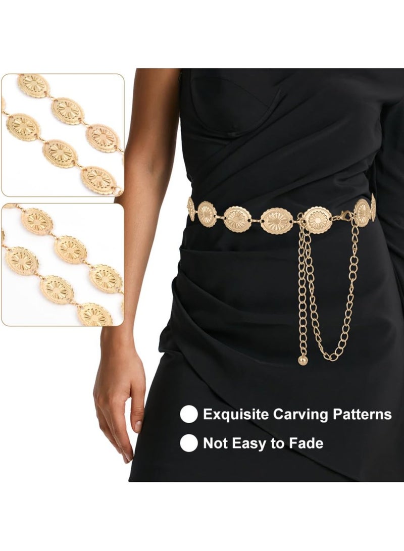 Gold Metal Concho Chain Belt for Women – Adjustable Boho Vintage Waist Chain  - Image 3