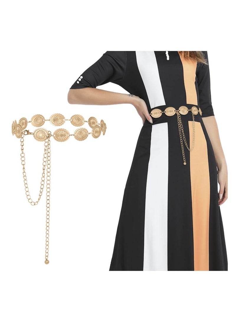 Gold Metal Concho Chain Belt for Women – Adjustable Boho Vintage Waist Chain  - Image 5