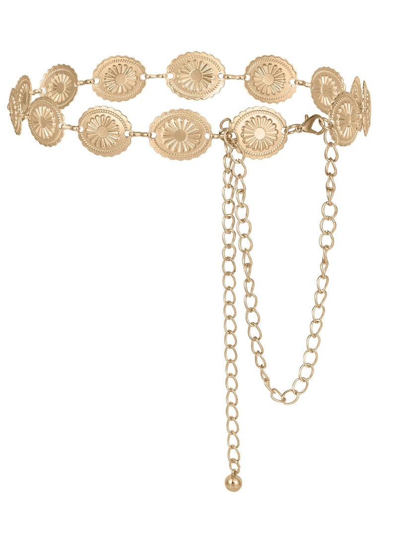 Gold Metal Concho Chain Belt for Women – Adjustable Boho Vintage Waist Chain  - Image 1