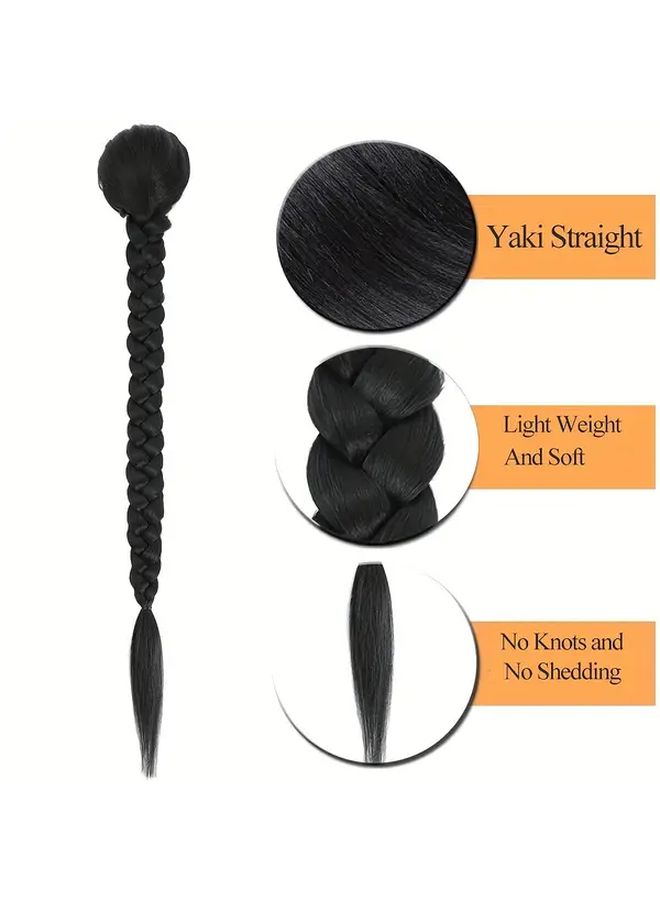 34 Inch Braided Drawstring Ponytail Black Synthetic Hair Extension For Women Heat Resistant Yaki Fiber Daily Or Party Use DIY Ponytails Braids Hair Extensions - Image 3