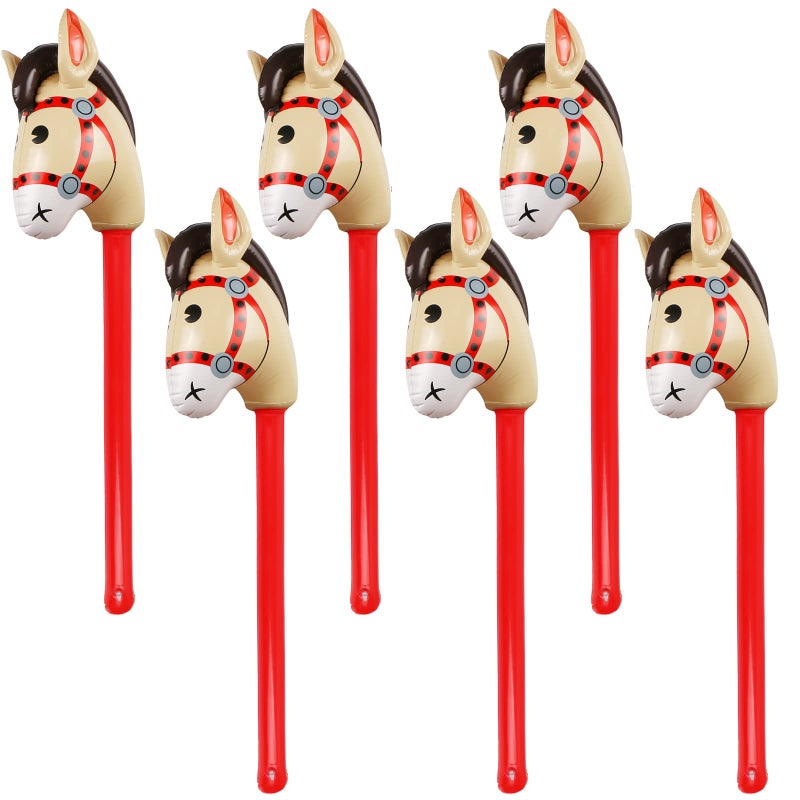 EVERMARKET 6PCS Inflatable Stick HorseBlow Up Horse Head on Stick Pony Costume Western Cowboy Cowgirl Baby Shower Birthday Party Decorations Halloween Supplies Favors Props 38 Inches Red - Image 3