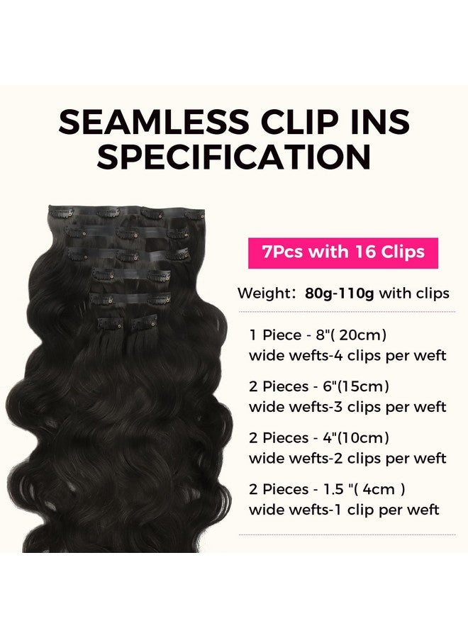 Lashey Seamless Clip In Hair Extensions Remy Human Hair Extensions 110G 7Pcs Body Wave Natural Black Clip In Hair Extensions 100% Real Soft Human Hair Natural Black Human Hair Extensions 14 Inch - Image 2