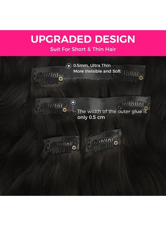 Lashey Seamless Clip In Hair Extensions Remy Human Hair Extensions 110G 7Pcs Body Wave Natural Black Clip In Hair Extensions 100% Real Soft Human Hair Natural Black Human Hair Extensions 14 Inch - Image 4