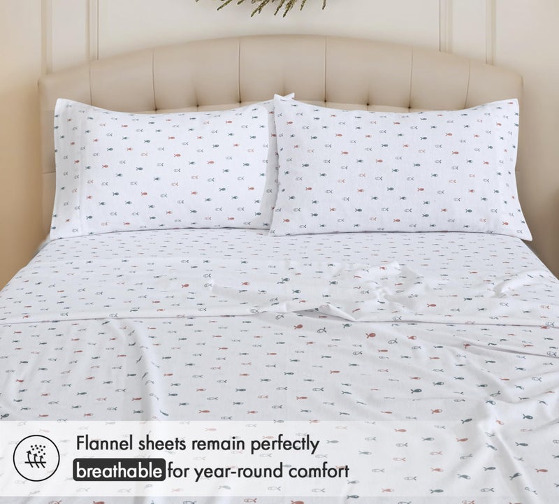RUVANTI Flannel Sheets Twin Size - 100% Cotton Double Brushed Twin Sheets Set, Deep Pockets 16 Inches, All Seasons Breathable & Extra Soft Bed Sheets, Warm & Cozy, 3 Piece, Little Swimmers - Image 3