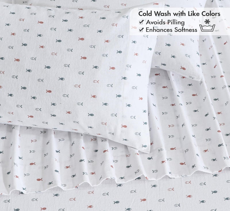 RUVANTI Flannel Sheets Twin Size - 100% Cotton Double Brushed Twin Sheets Set, Deep Pockets 16 Inches, All Seasons Breathable & Extra Soft Bed Sheets, Warm & Cozy, 3 Piece, Little Swimmers - Image 5