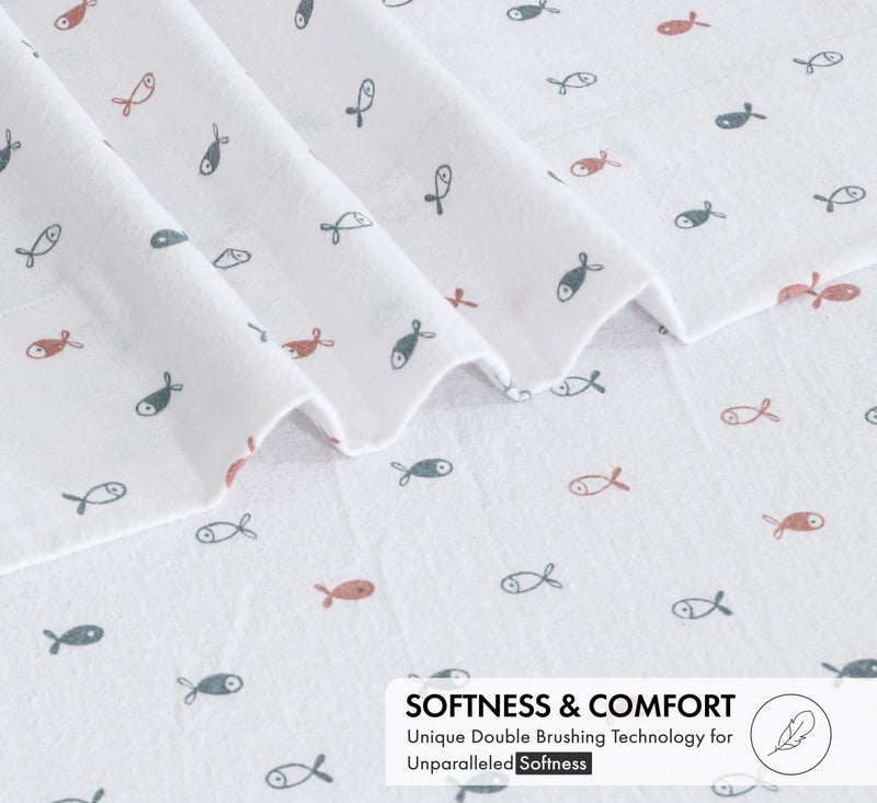 RUVANTI Flannel Sheets Twin Size - 100% Cotton Double Brushed Twin Sheets Set, Deep Pockets 16 Inches, All Seasons Breathable & Extra Soft Bed Sheets, Warm & Cozy, 3 Piece, Little Swimmers - Image 4
