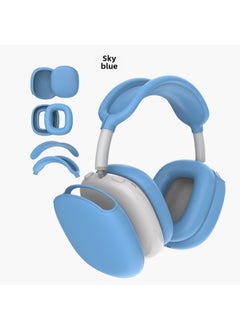 For Apple Airpods Max Earphone Case Headset Bluetooth Headset Protective Case Solid Color Silicone Earphone Case-Color:Sky Blue Four-piece Set-Model:AirPods Max Headphone Case
