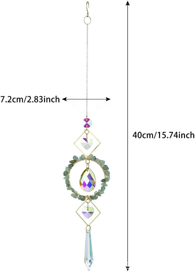 HOSTEESSCHOICE Crystal Suncatchers Window Hanging Wind Chime Pendant Ornament with Rough Stones Amethyst,for Home, Garden Tree Plants, and Meditation Decor (Green) - Image 2