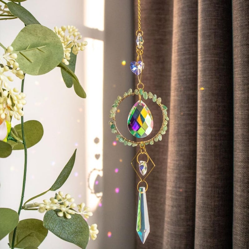 HOSTEESSCHOICE Crystal Suncatchers Window Hanging Wind Chime Pendant Ornament with Rough Stones Amethyst,for Home, Garden Tree Plants, and Meditation Decor (Green) - Image 3