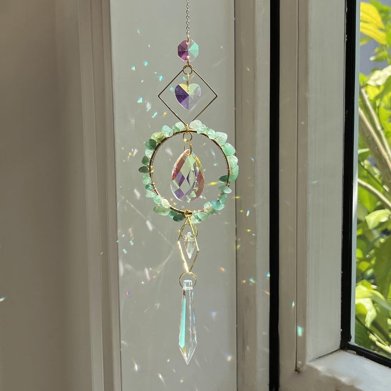 HOSTEESSCHOICE Crystal Suncatchers Window Hanging Wind Chime Pendant Ornament with Rough Stones Amethyst,for Home, Garden Tree Plants, and Meditation Decor (Green) - Image 1