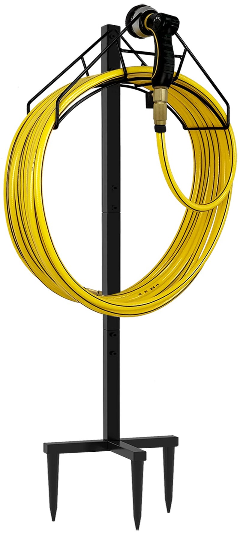 Artigarden Freestanding Garden Hose Holder Hanger Heavy Duty Metal Water Hose Reel Storage Stand Rack for Yard Lawn Bright Black Hose not Included