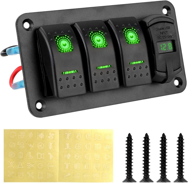 QASULER 3 Gang Switch Panel with Dual USB Charger - Image 1