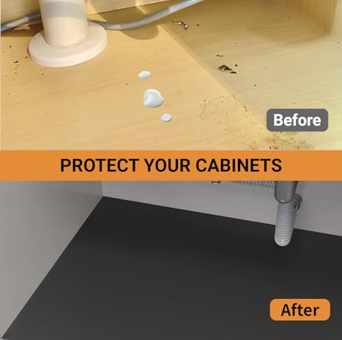 Beruyu Under Sink Mat for Kitchen Waterproof Cut to Fit Under Sink Liner Kitchen Bathroom Cabinet Protector Mat Super Absorbent Quick Dry Under Sink Drip Tray Dark Grey 20W x 32L - Image 3