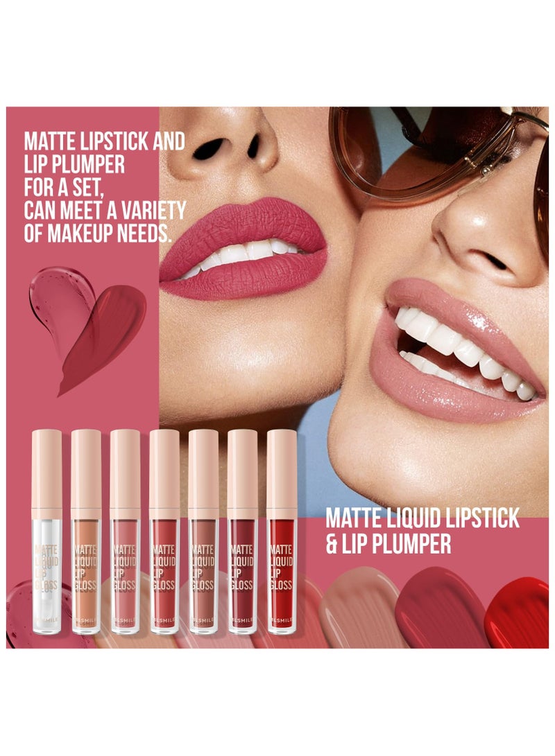 سيوسي مجموعة أحمر شفاه سائل غير لامع مكونة من 7 قطع، مكياج ممتلئ الشفاه، مكياج مصبوغ مقاوم للماء هدية عيد الحب، طقم ملمع شفاه مخملي يدوم طويلاً، يدوم حتى 16 ساعة، كوب غير لاصق - Image 2