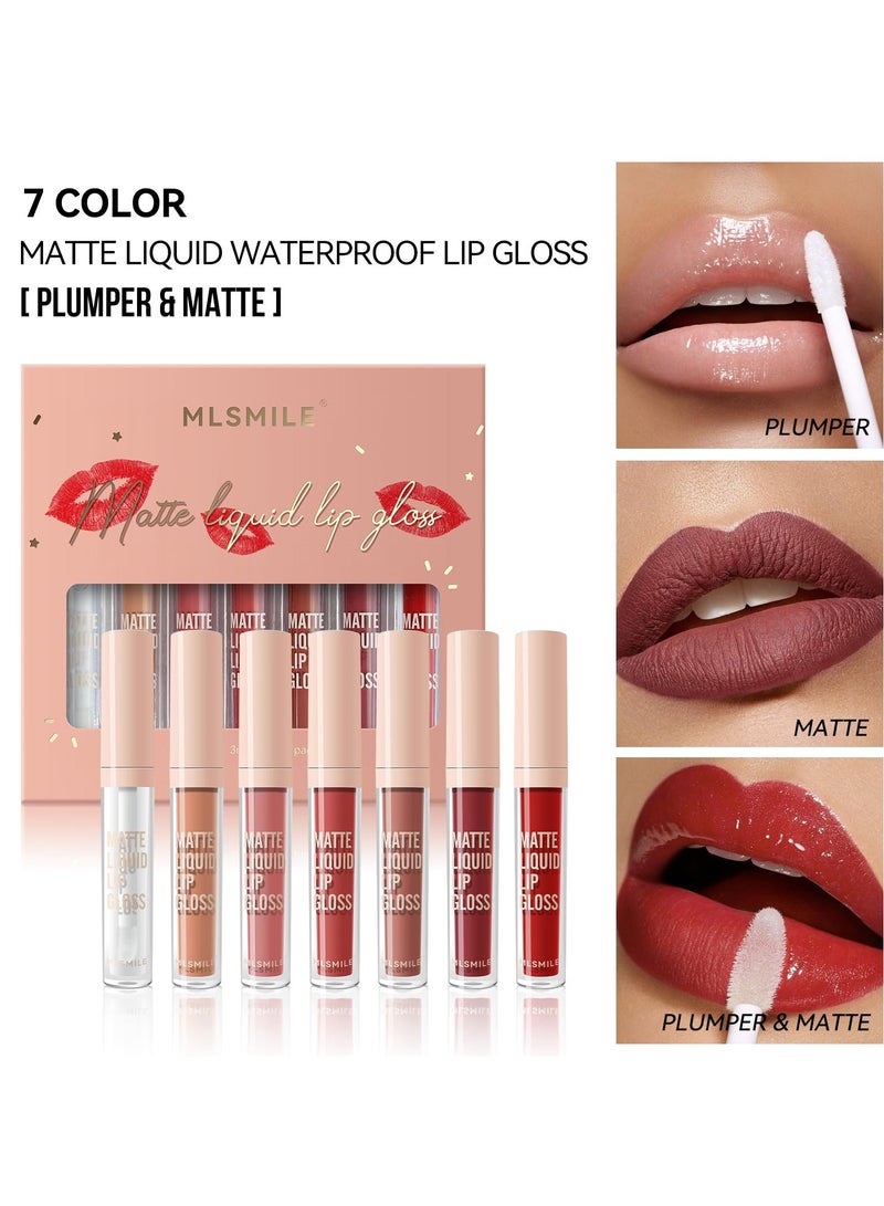 سيوسي مجموعة أحمر شفاه سائل غير لامع مكونة من 7 قطع، مكياج ممتلئ الشفاه، مكياج مصبوغ مقاوم للماء هدية عيد الحب، طقم ملمع شفاه مخملي يدوم طويلاً، يدوم حتى 16 ساعة، كوب غير لاصق - Image 3