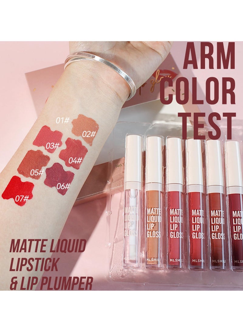 سيوسي مجموعة أحمر شفاه سائل غير لامع مكونة من 7 قطع، مكياج ممتلئ الشفاه، مكياج مصبوغ مقاوم للماء هدية عيد الحب، طقم ملمع شفاه مخملي يدوم طويلاً، يدوم حتى 16 ساعة، كوب غير لاصق - Image 5