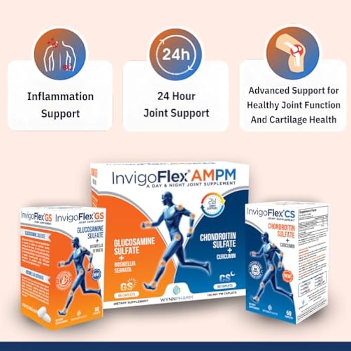 INVIGOFLEX® AMPM - Glucosamine & Chondroitin Sulfate - Turmeric Curcumin - Boswellia Serrata (Non GMO) for Knees, Hands, Back and Hip 24 - Hour Premium Joint Supplement - Image 4
