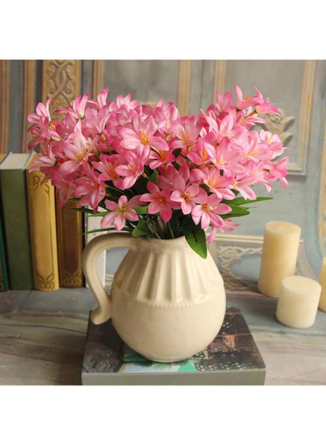 Loquat 24 Lovely Artificial Lily Flower Bouquet Pink/Green 36centimeter  - Image 2