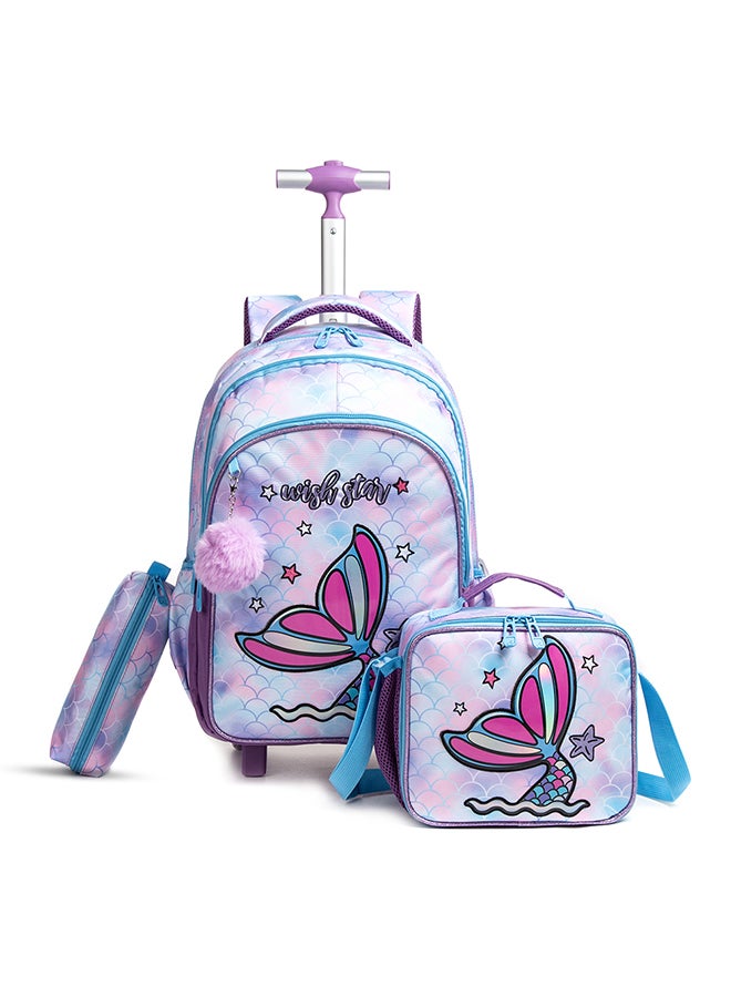 Eazy Kids Set Of 4 18 Inch Trolley School Bag With Bento Lunch Box, Lunch Bag And Pencil Case - Mermaid - Purple - Image 3