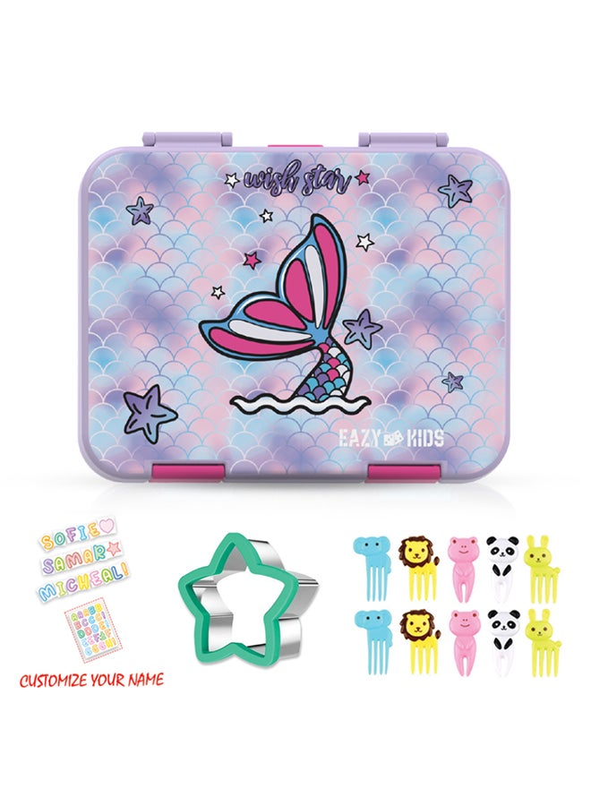 Eazy Kids Set Of 4 18 Inch Trolley School Bag With Bento Lunch Box, Lunch Bag And Pencil Case - Mermaid - Purple - Image 2