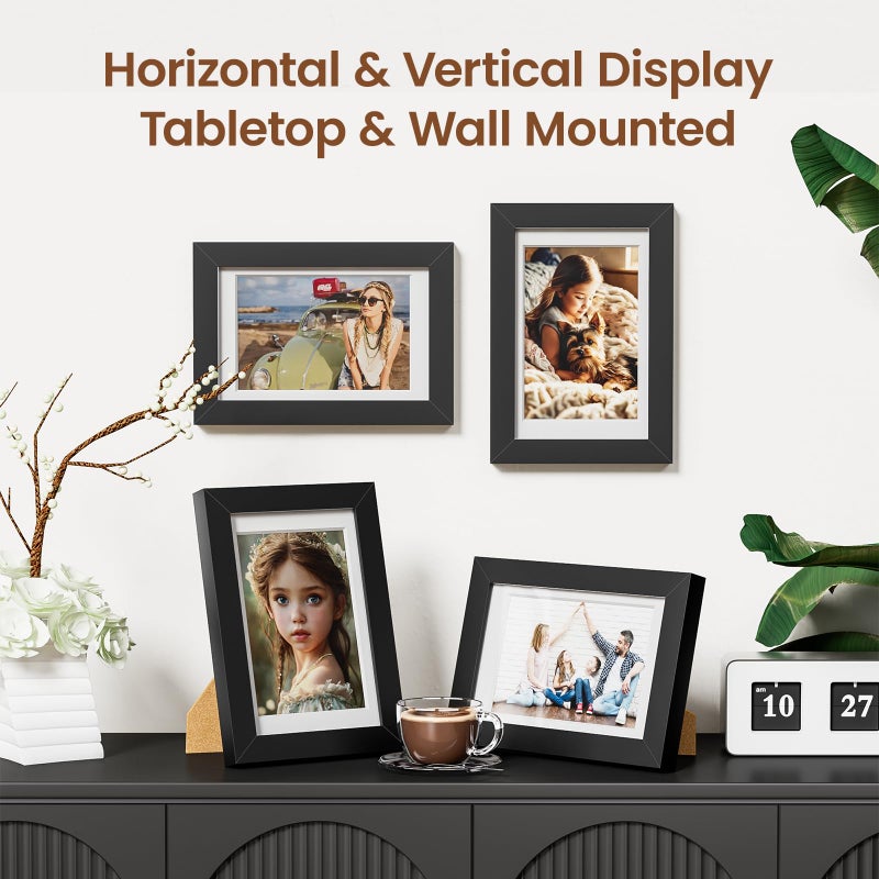 Heimlove 4x6 إطارات الصور مع حصيرة لعرض مجموعة صور 3.5 × 5 من 5 إطار صور بلاستيكي سوداء للحصول على شهادة دبلوم الملصق ووثائق مع ديكور منضدة وجدار - Image 2
